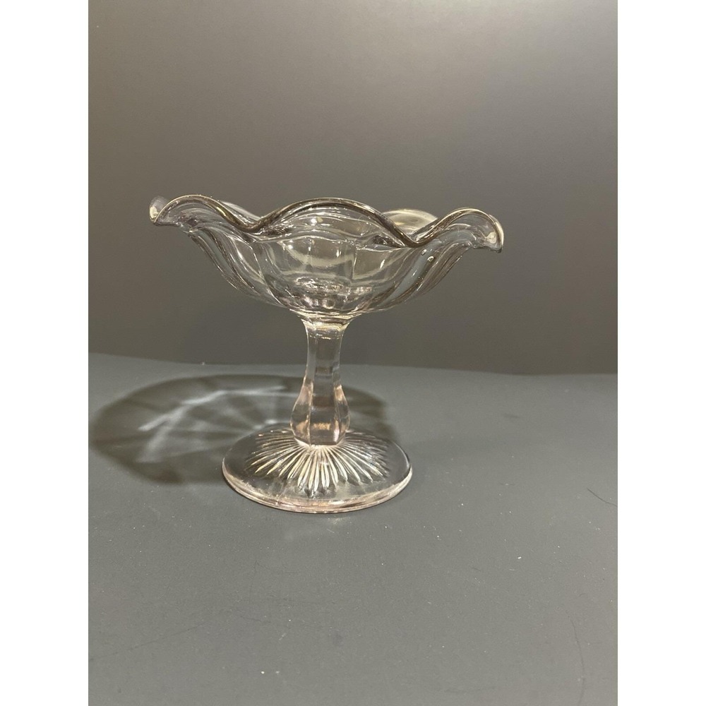 Vintage smoke grey glass pedestal dish flutes‎ ruffled centerpiece candy dish